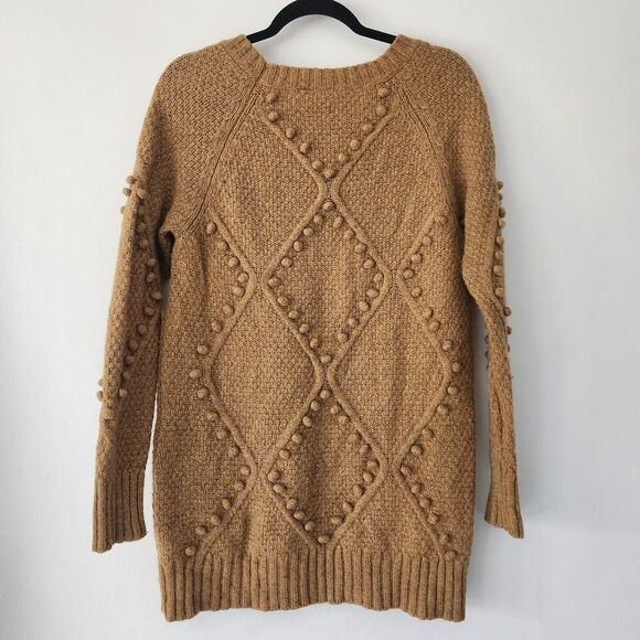Anthropologie Moth pom pom knit sweater mustard wool blend tunic length size S - Picture 3 of 7